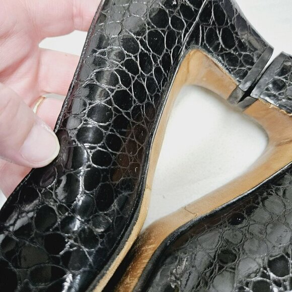 Salvatore Ferragamo 80s Vintage Sz 8 B Black  Embossed Leather Pumps Minor Flaws - Picture 7 of 16